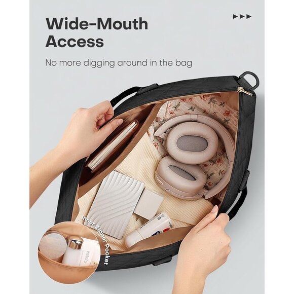 Hotor Women Black Large Overnight with Shoe Compartment  Travel Duffel Bag - Picture 5 of 8